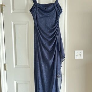 Alex Evenings Sparkling Navy Asymmetrical Dress